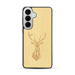 Coque de protection en bois véritable fabriquée en France pour  sur le thème de la nature et des animaux représentant une tête de cerf gométrique avec un design moderne et minimaliste