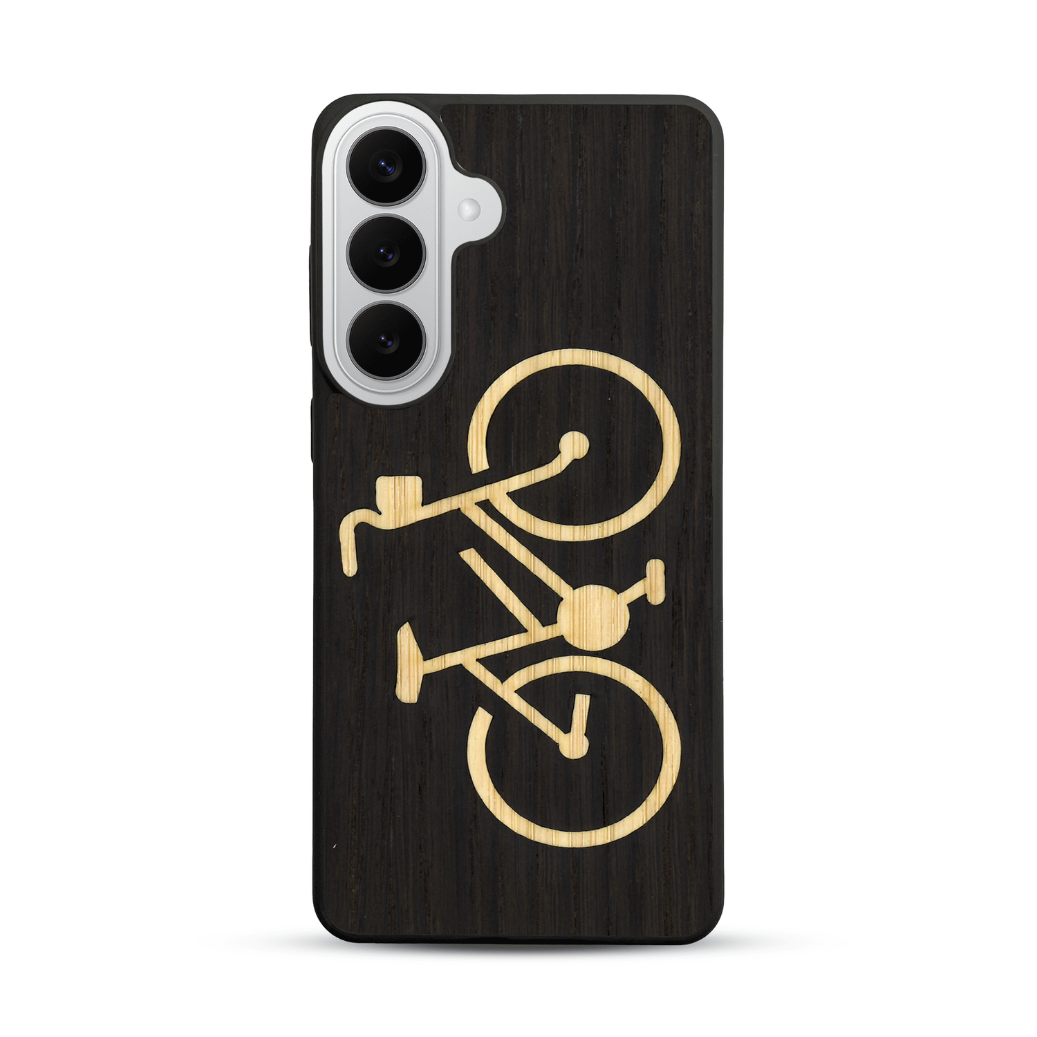 Coque de protection en bois véritable fabriquée en France pour  sur le theme du vélo et de l'outdoor qui allie du bambou et du chêne fumé représentant un vélo