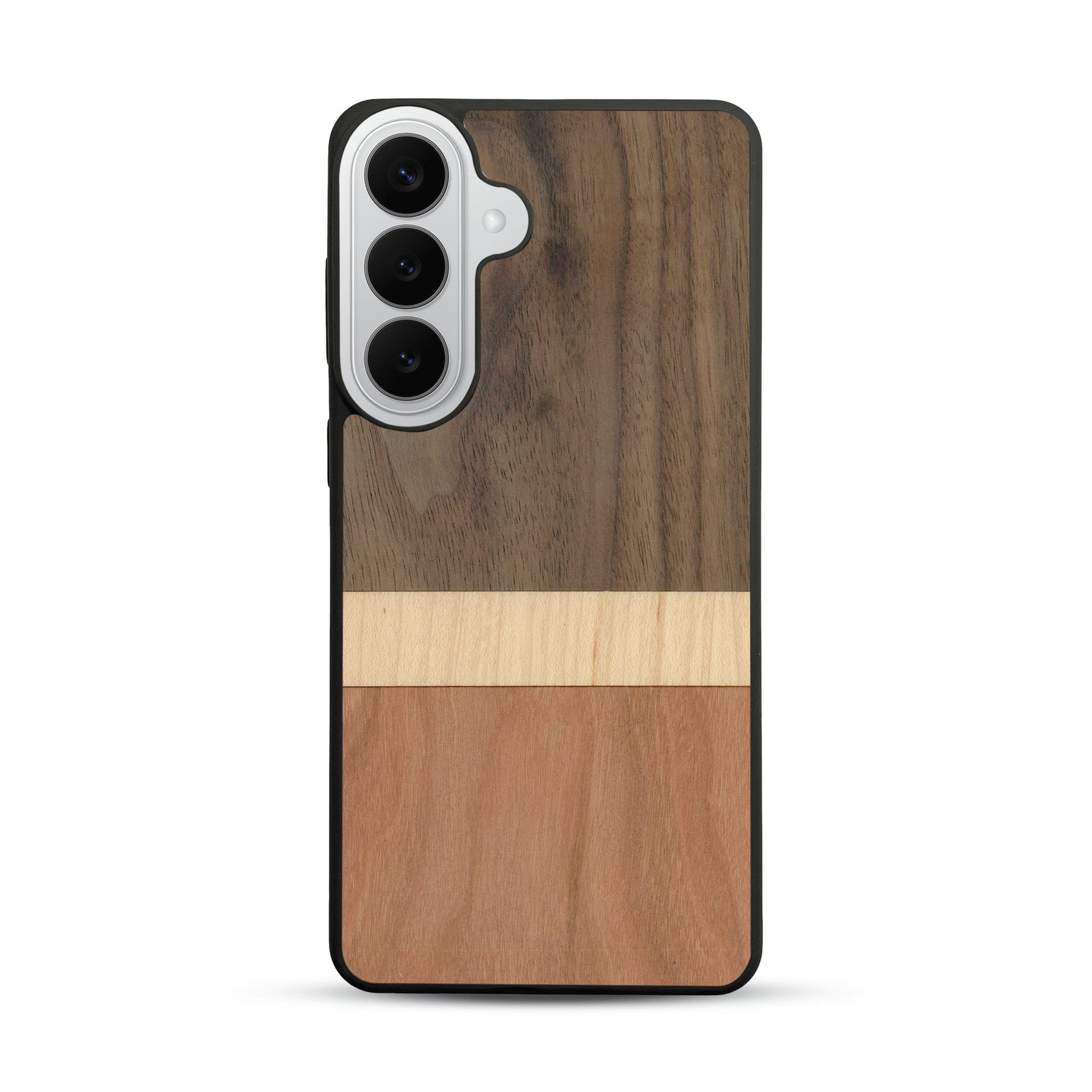 Coque de protection en bois véritable fabriquée en France pour  alliant des bandes horizontales de bambou, merisier et noyer