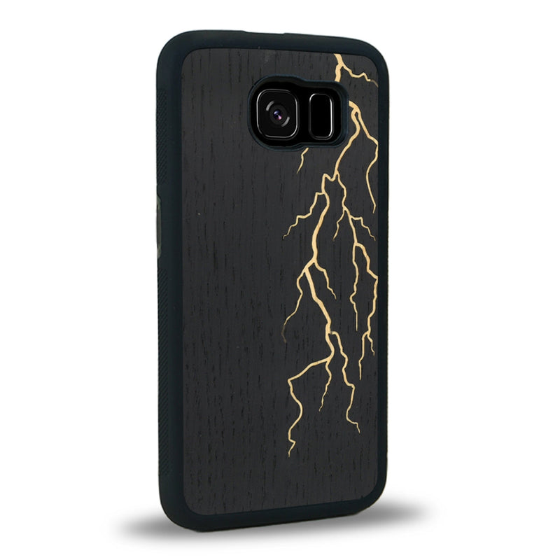 Coque de protection en bois véritable fabriquée en France pour Samsung S7 alliant plusieurs essences de bois pour représenter un éclair divin