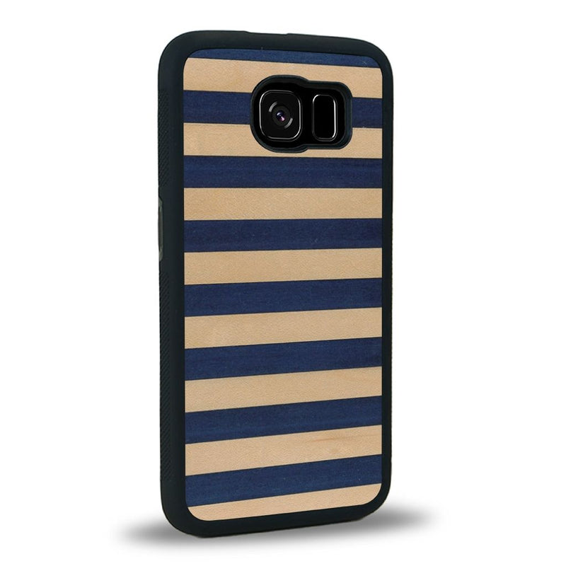 Coque de protection en bois véritable fabriquée en France pour Samsung S7E alliant plusieurs essences de bois pour représenter une marinière
