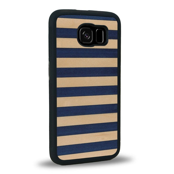 Coque de protection en bois véritable fabriquée en France pour Samsung S8 alliant plusieurs essences de bois pour représenter une marinière