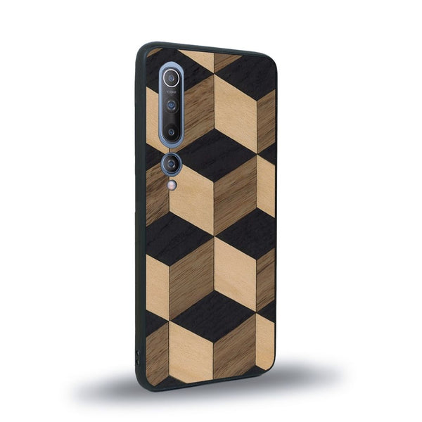 Coque de protection en bois véritable fabriquée en France pour Xiaomi Mi 10 alliant plusieurs essences de bois pour représenter un classique intemporel de la marqueterie