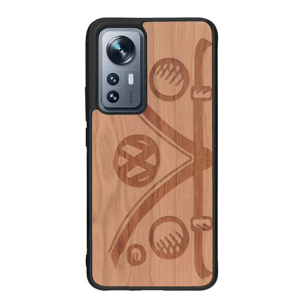 Coque de protection en bois véritable fabriquée en France pour Xiaomi Mi 12 5G sur le thème de l'automobile avec un van combi