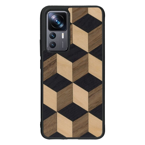 Coque de protection en bois véritable fabriquée en France pour Xiaomi Mi 12T Pro alliant plusieurs essences de bois pour représenter un classique intemporel de la marqueterie