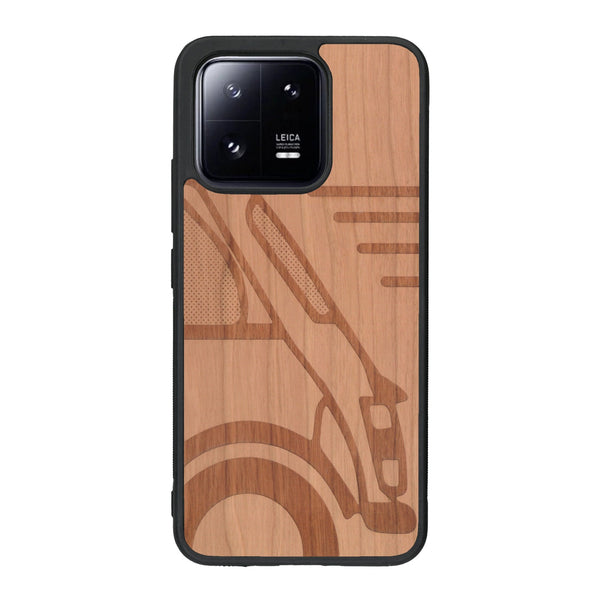 Coque de protection en bois véritable fabriquée en France pour Xiaomi Mi 13 sur le thème de l'automobile avec une authentique Mini Cooper