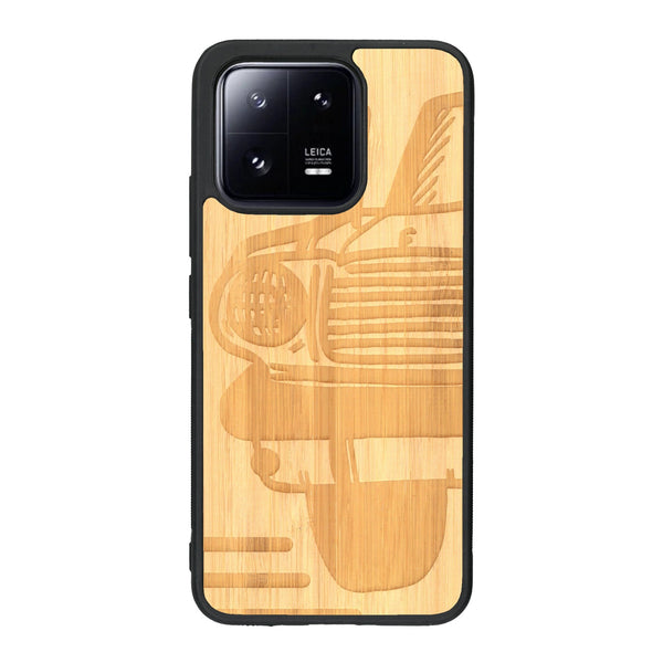Coque de protection en bois véritable fabriquée en France pour Xiaomi Mi 13 sur le thème de l'automobile avec une authentique Mustang