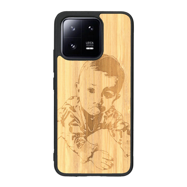 Coque de protection en bois véritable fabriquée en France pour Xiaomi Mi 13 avec gravure personnalisée à partir d'une photo, d'une image, d'un logo, des initials ou d'une phrase