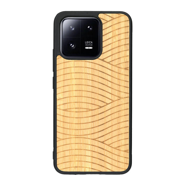 Coque de protection en bois véritable fabriquée en France pour Xiaomi Mi 13 avec un motif moderne et minimaliste sur le thème waves et wavy représentant les vagues de l'océan