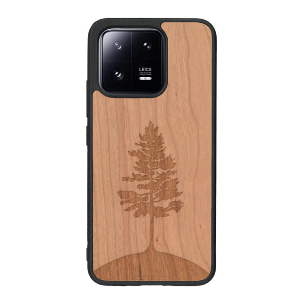 Coque de protection en bois véritable fabriquée en France pour Xiaomi Mi 13 sur le thème de la nature, de la fôret et de l'écoresponsabilité avec une gravure représentant un arbre 