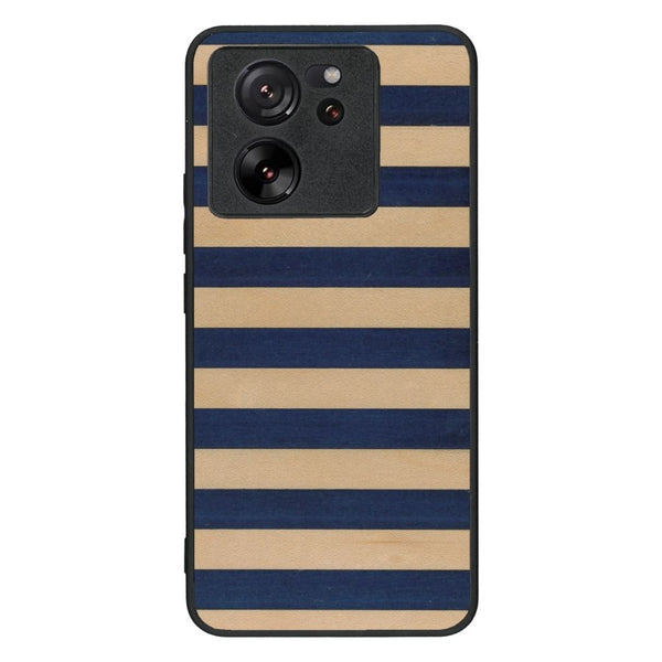 Coque de protection en bois véritable fabriquée en France pour Xiaomi Mi 13 T alliant plusieurs essences de bois pour représenter une marinière