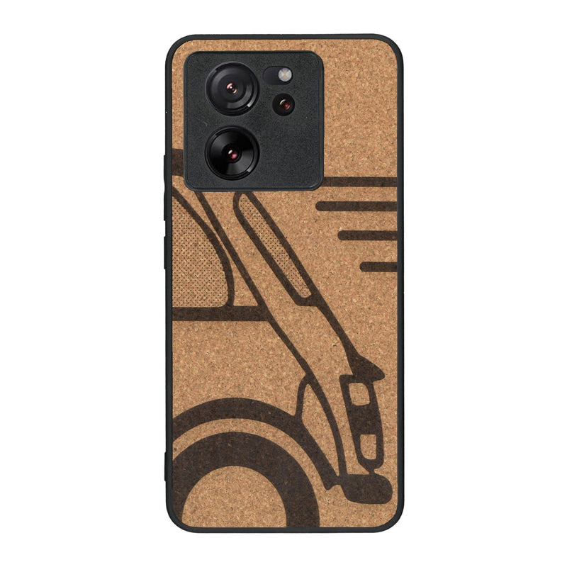 Coque de protection en bois véritable fabriquée en France pour Xiaomi Mi 13 T sur le thème de l'automobile avec une authentique Mini Cooper