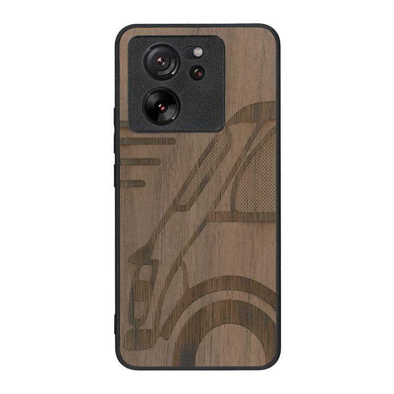 Coque de protection en bois véritable fabriquée en France pour Xiaomi Mi 13 T sur le thème de l'automobile avec une authentique Mini Cooper
