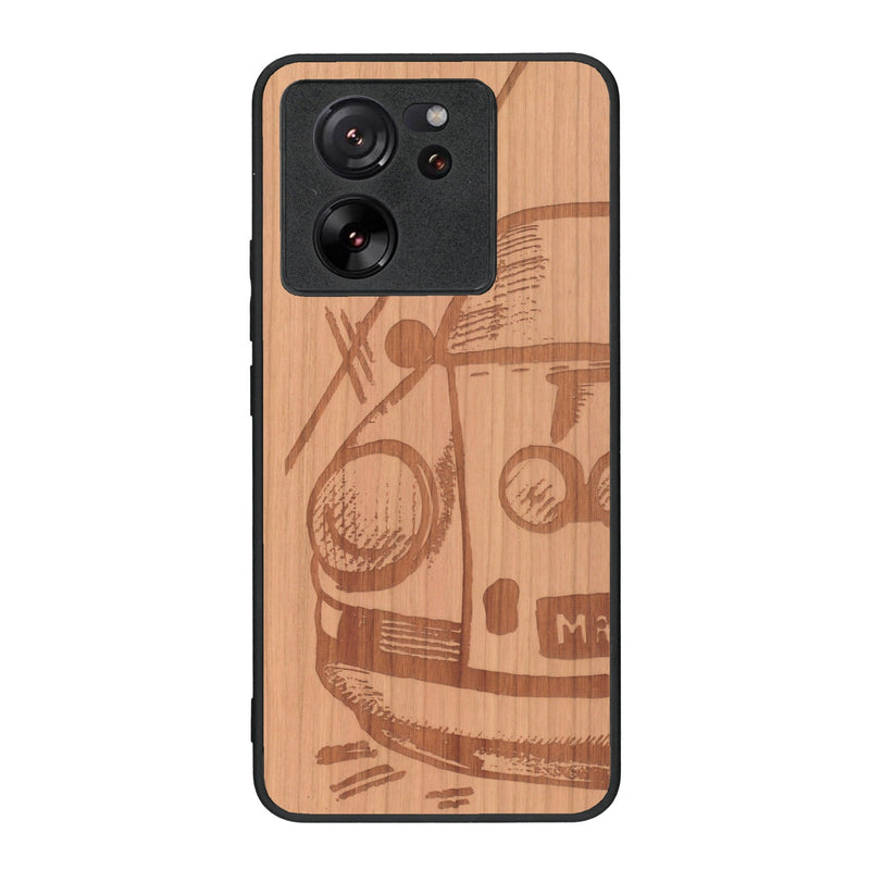 Coque de protection en bois véritable fabriquée en France pour Xiaomi Mi 13 T sur le thème de l'automobile avec une authentique Porsche