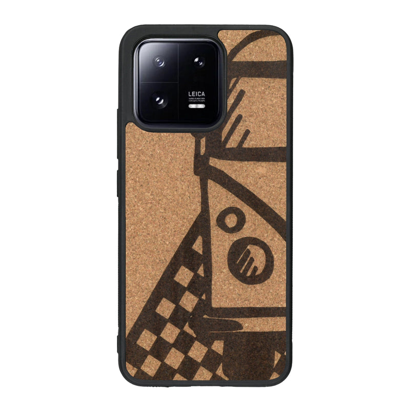 Coque de protection en bois véritable fabriquée en France pour Xiaomi Mi 13 sur le thème du voyage avec un van combi