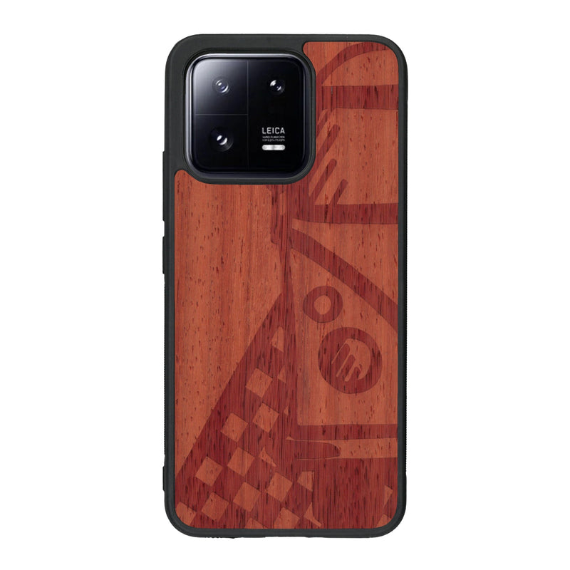 Coque de protection en bois véritable fabriquée en France pour Xiaomi Mi 13 sur le thème du voyage avec un van combi