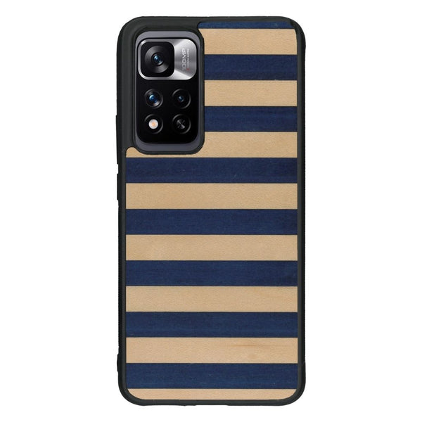 Coque de protection en bois véritable fabriquée en France pour Xiaomi Redmi Note 11 5G alliant plusieurs essences de bois pour représenter une marinière