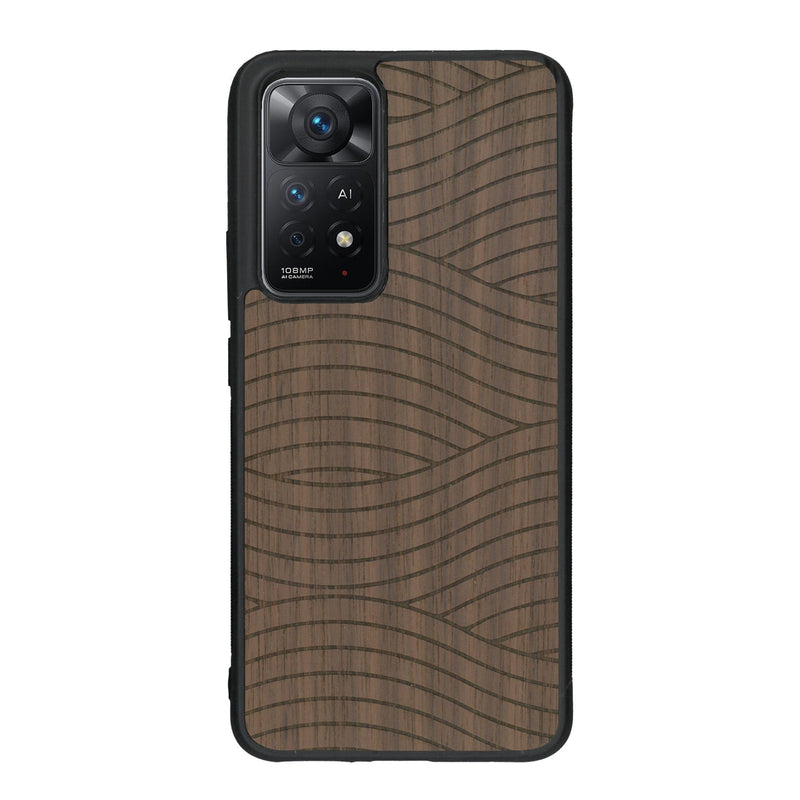 Coque de protection en bois véritable fabriquée en France pour Xiaomi Redmi Note 11 Pro avec un motif moderne et minimaliste sur le thème waves et wavy représentant les vagues de l'océan