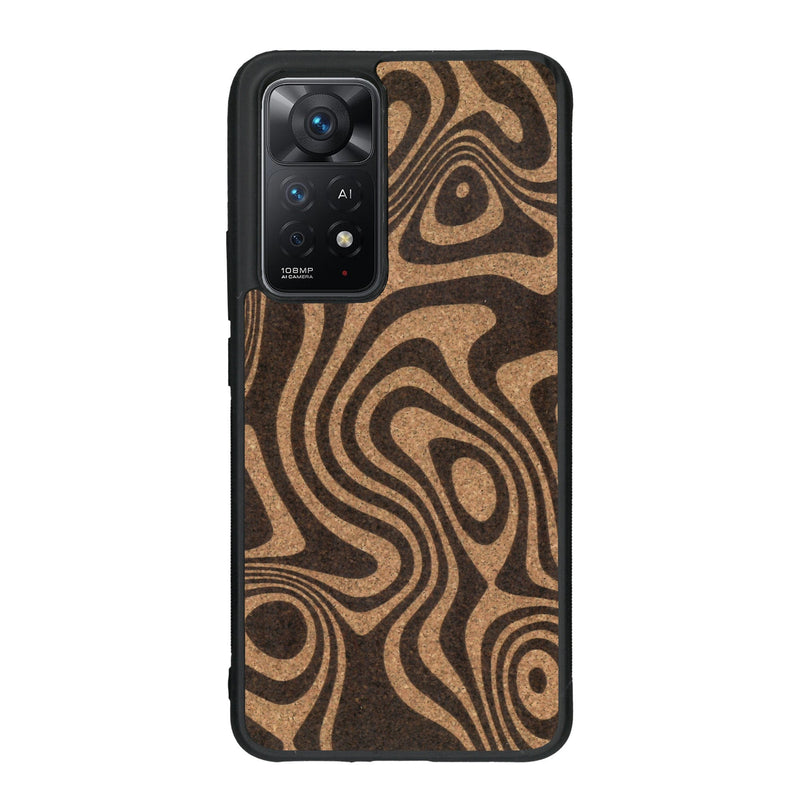 Coque de protection en bois véritable fabriquée en France pour Xiaomi Redmi Note 11 Pro avec un motif abstrait représentant les mouvements de l'eau