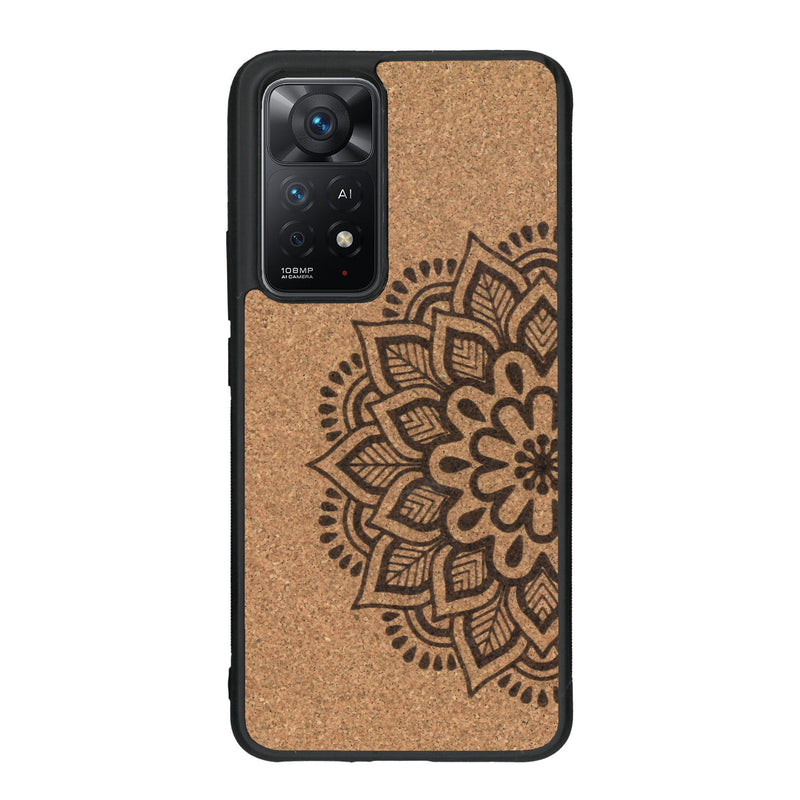 Coque de protection en bois véritable fabriquée en France pour Xiaomi Redmi Note 11 Pro sur le thème de la bohème et du tatouage au henné avec une gravure représentant un mandala