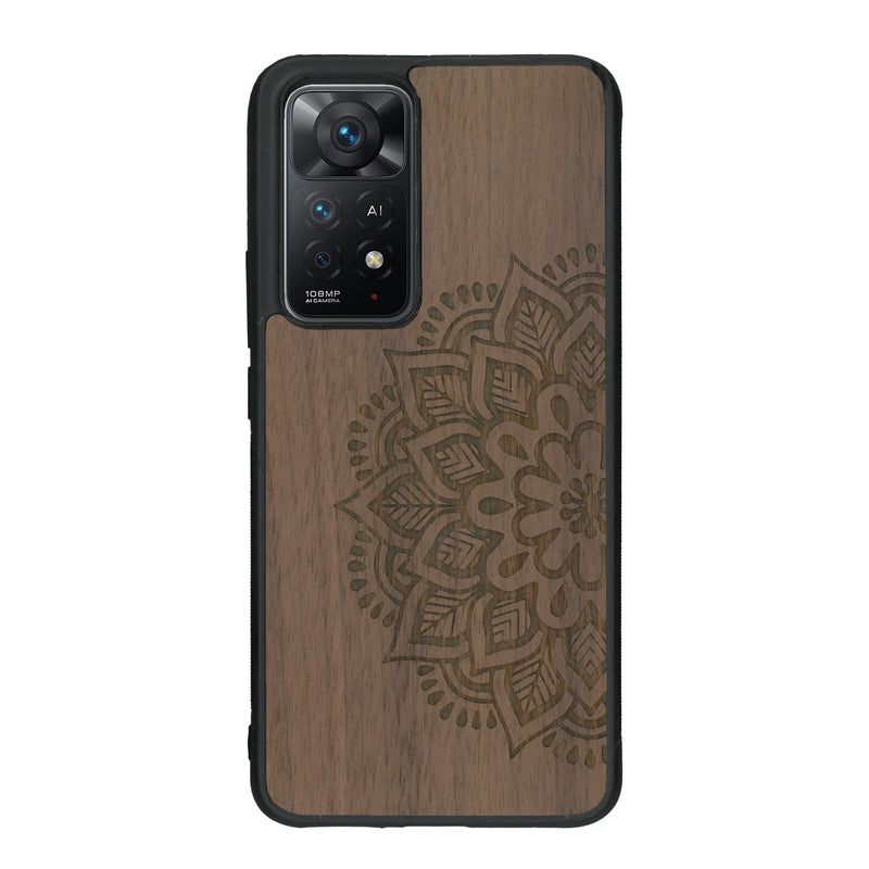 Coque de protection en bois véritable fabriquée en France pour Xiaomi Redmi Note 11 Pro sur le thème de la bohème et du tatouage au henné avec une gravure représentant un mandala