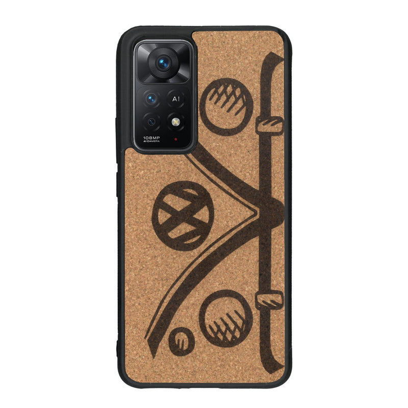 Coque de protection en bois véritable fabriquée en France pour Xiaomi Redmi Note 11 Pro sur le thème de l'automobile avec un van combi