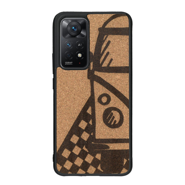 Coque de protection en bois véritable fabriquée en France pour Xiaomi Redmi Note 11 sur le thème du voyage avec un van combi