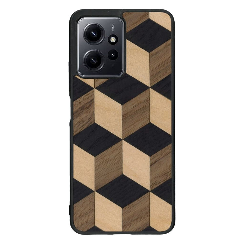Coque de protection en bois véritable fabriquée en France pour Xiaomi Redmi Note 12 Pro alliant plusieurs essences de bois pour représenter un classique intemporel de la marqueterie