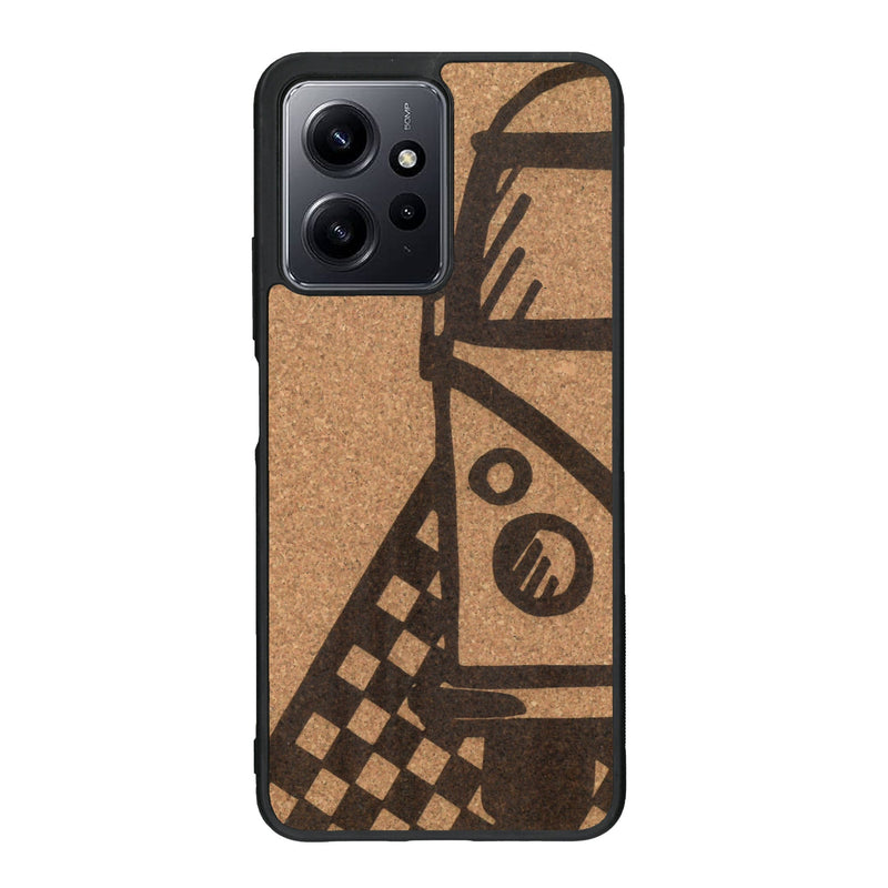 Coque de protection en bois véritable fabriquée en France pour Xiaomi Redmi Note 12 sur le thème du voyage avec un van combi