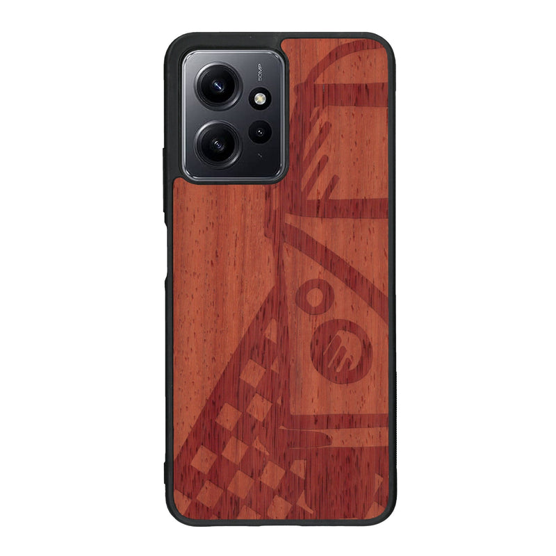 Coque de protection en bois véritable fabriquée en France pour Xiaomi Redmi Note 12 sur le thème du voyage avec un van combi