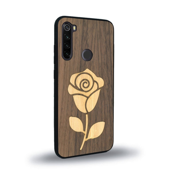 Coque de protection en bois véritable fabriquée en France pour Xiaomi Redmi Note 8 alliant plusieurs essences de bois pour représenter une rose