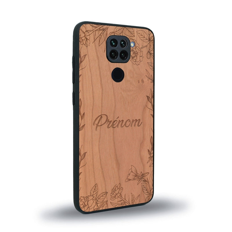 Coque de protection en bois véritable fabriquée en France pour Xiaomi Redmi Note 9 sur le thème de la fête des mères avec un motif représentant des fleurs et des feuilles