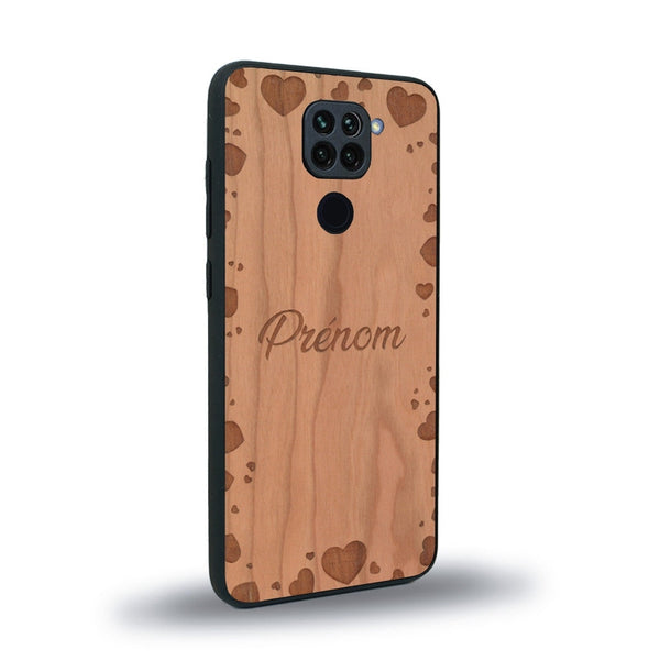 Coque de protection en bois véritable fabriquée en France pour Xiaomi Redmi Note 9 sur le thème de la fête des mères avec un motif représentant des coeurs et des feuilles