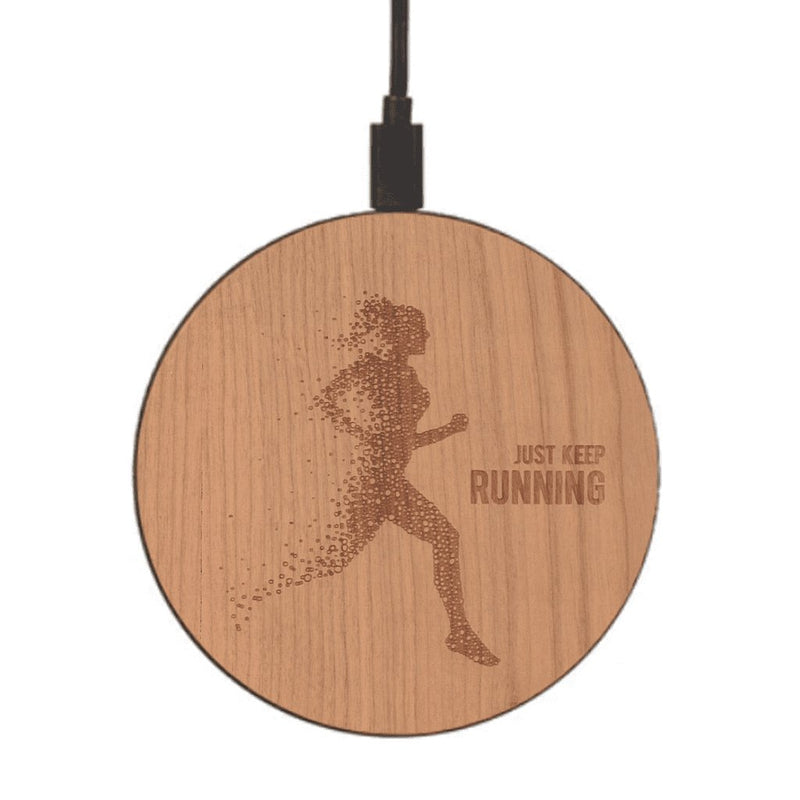 Chargeur sans fil - Just Keep Running Femme - Coque en bois