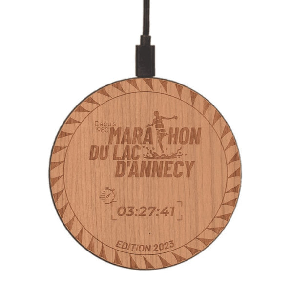 Chargeur sans fil Personnalisable - Marathon d'Annecy Chrono - Coque en bois