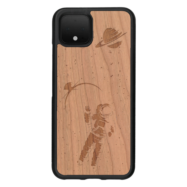 Coque de protection en bois véritable fabriquée en France pour Google Pixel 4 sur le thème des astronautes