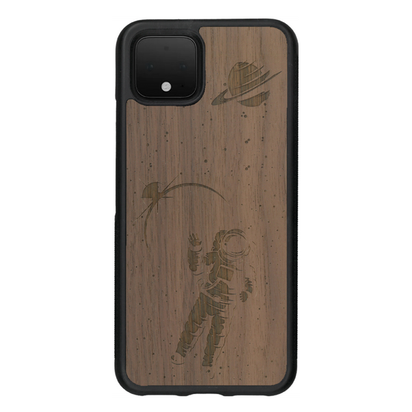 Coque de protection en bois véritable fabriquée en France pour Google Pixel 4 sur le thème des astronautes