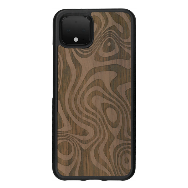 Coque de protection en bois véritable fabriquée en France pour Google Pixel 4 avec un motif abstrait représentant les mouvements de l'eau