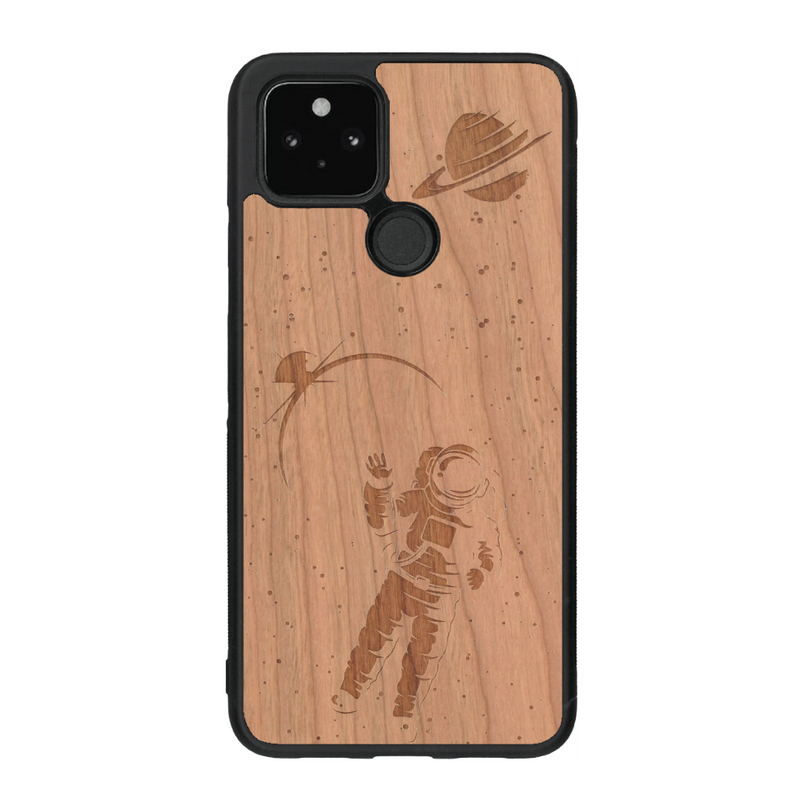 Coque de protection en bois véritable fabriquée en France pour Google Pixel 4a 5g sur le thème des astronautes