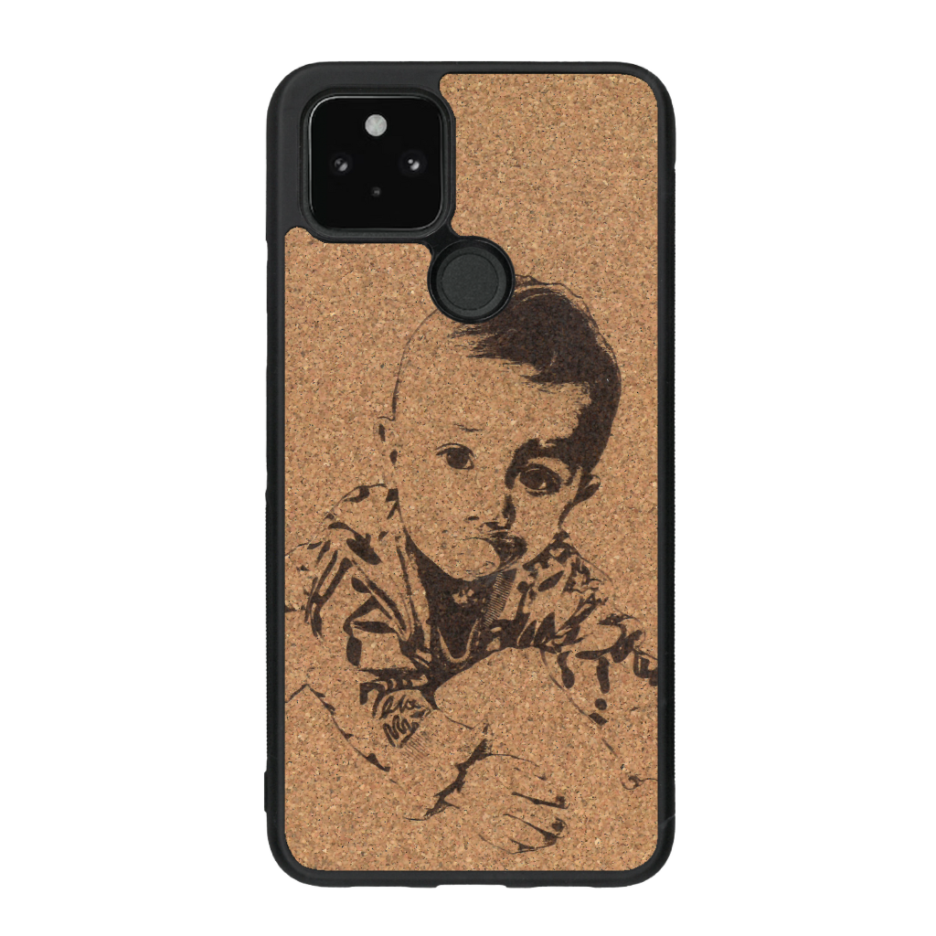Coque de protection en bois véritable fabriquée en France pour Google Pixel 4a 5g avec gravure personnalisée à partir d'une photo, d'une image, d'un logo, des initials ou d'une phrase