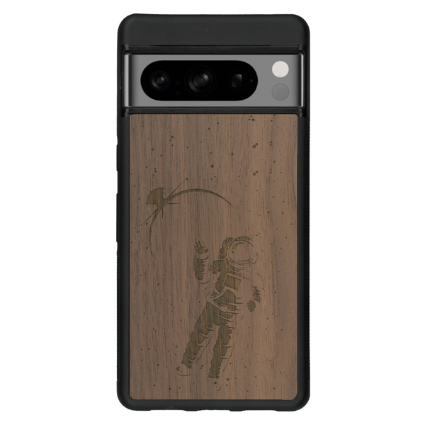 Coque de protection en bois véritable fabriquée en France pour Google Pixel 6 sur le thème des astronautes