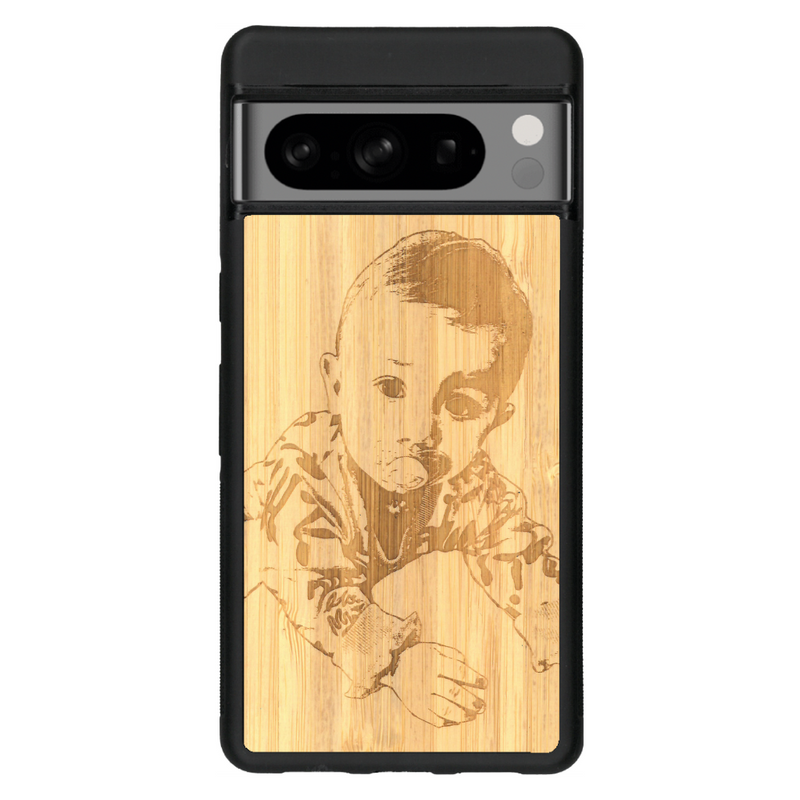 Coque de protection en bois véritable fabriquée en France pour Google Pixel 6 avec gravure personnalisée à partir d'une photo, d'une image, d'un logo, des initials ou d'une phrase