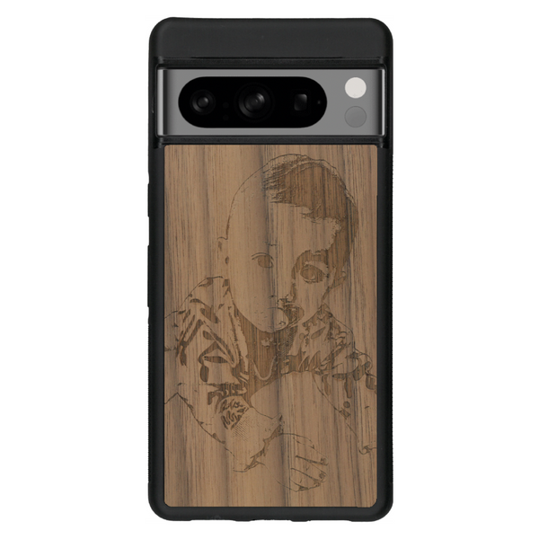 Coque de protection en bois véritable fabriquée en France pour Google Pixel 6pro avec gravure personnalisée à partir d'une photo, d'une image, d'un logo, des initials ou d'une phrase