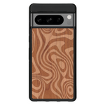 Coque de protection en bois véritable fabriquée en France pour Google Pixel 7pro avec un motif abstrait représentant les mouvements de l'eau