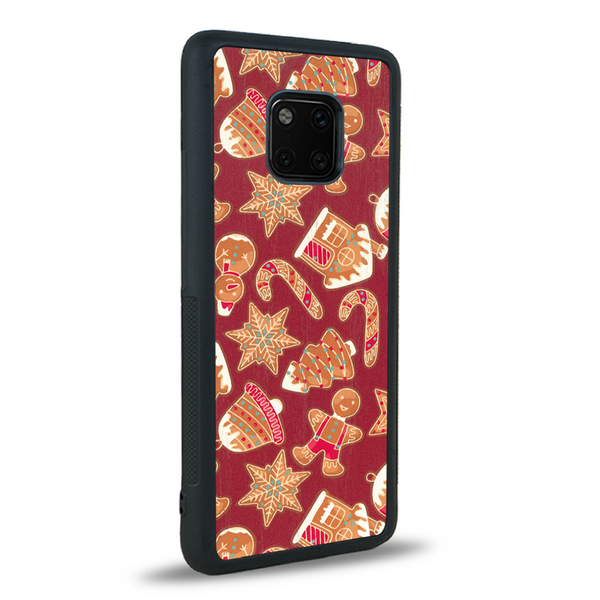 Coque de protection en bois véritable fabriquée en France pour Huawei Mate 20 Pro sur le thème de noël et de l'hiver avec un motif représentant un bonhomme de pain d'épice