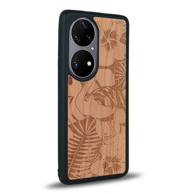 Coque Huawei P50 - Le Flamant Rose - Coque en bois