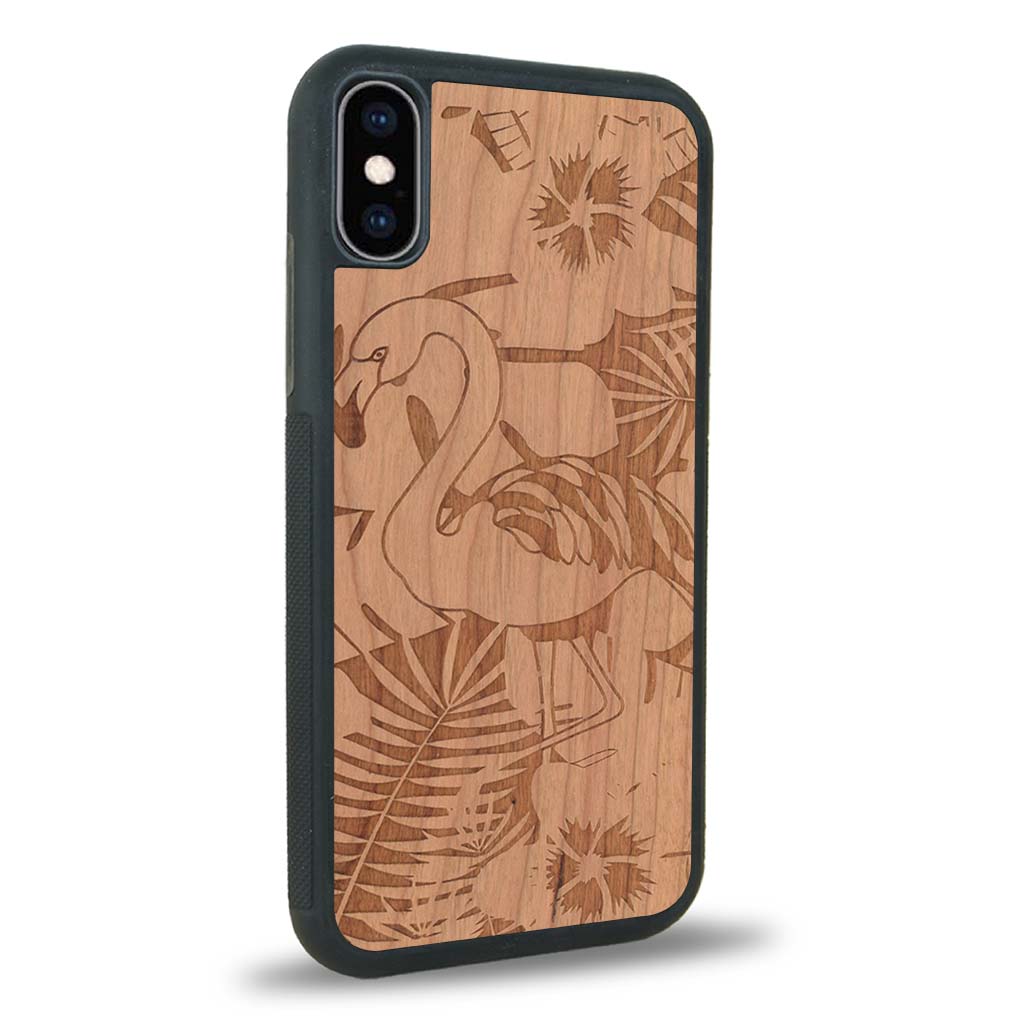 Coque iPhone X - Le Flamant Rose - Coque en bois