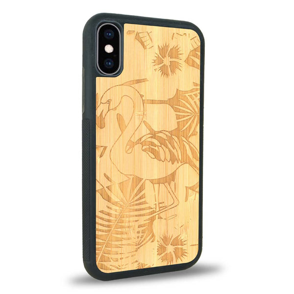 Coque iPhone X - Le Flamant Rose - Coque en bois