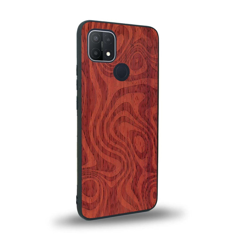 Coque de protection en bois véritable fabriquée en France pour Oppo A15 avec un motif abstrait représentant les mouvements de l'eau