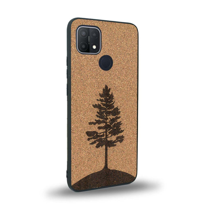 Coque de protection en bois véritable fabriquée en France pour Oppo A15 sur le thème de la nature, de la fôret et de l'écoresponsabilité avec une gravure représentant un arbre 